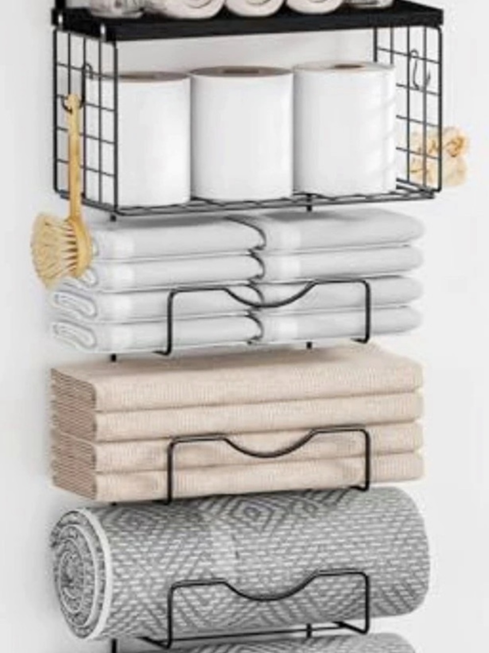 Multi-Tier Bathroom Towel Rack, Black & White